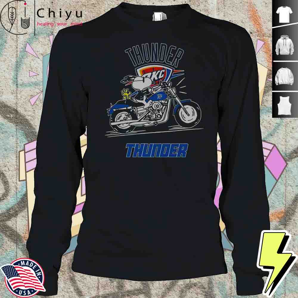 Snoopy And Woodstock Driving Motorbike Oklahoma City Thunder T-Shirt Snoopy And Woodstock Driving Motorbike Oklahoma City Thunder T-Shirt