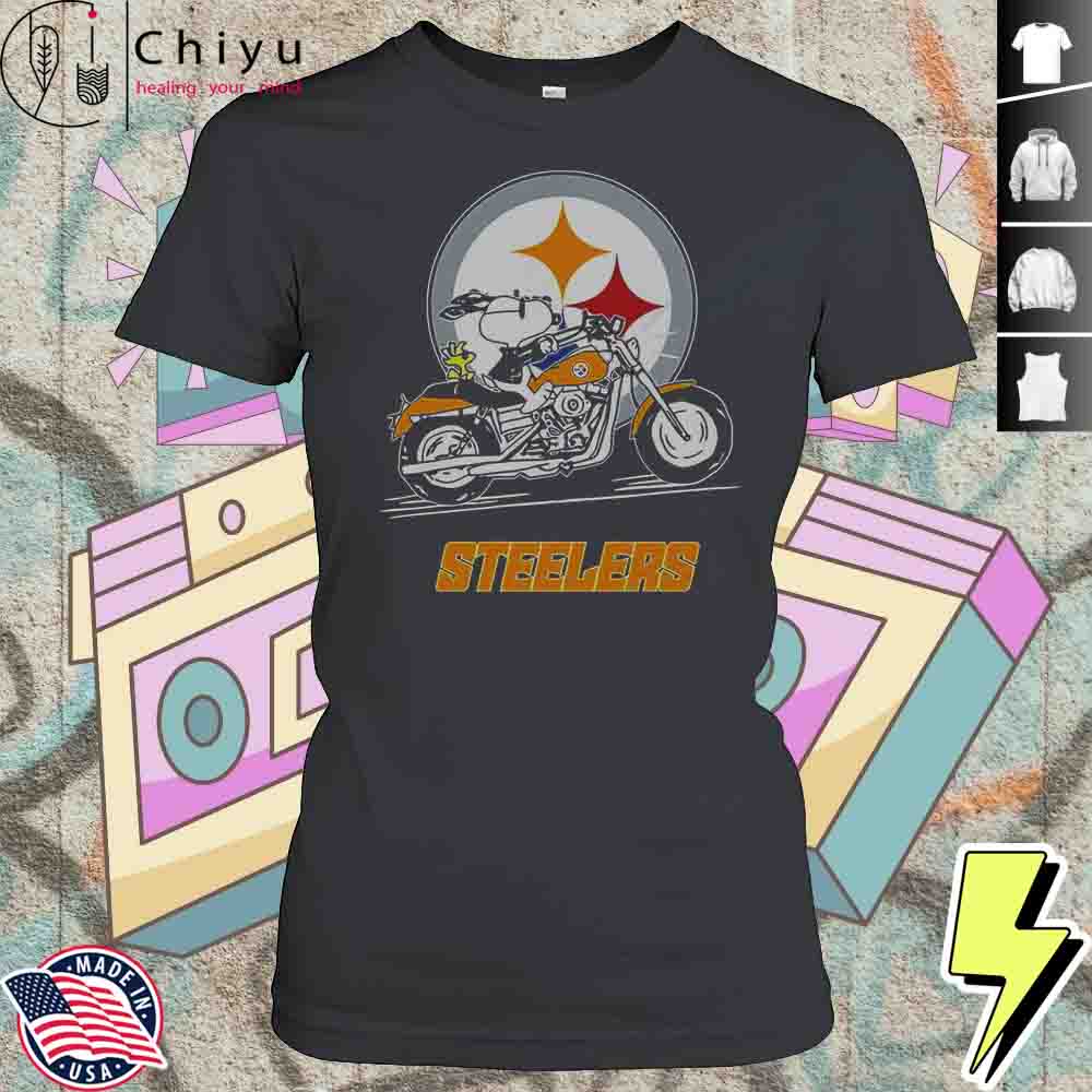 Snoopy And Woodstock Driving Motorbike Pittsburgh Steelers T-Shirt 4 Snoopy And Woodstock Driving Motorbike Pittsburgh Steelers T-Shirt