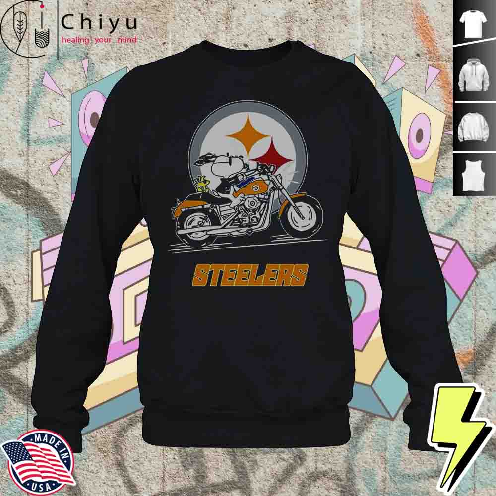 Snoopy And Woodstock Driving Motorbike Pittsburgh Steelers T-Shirt 3 Snoopy And Woodstock Driving Motorbike Pittsburgh Steelers T-Shirt