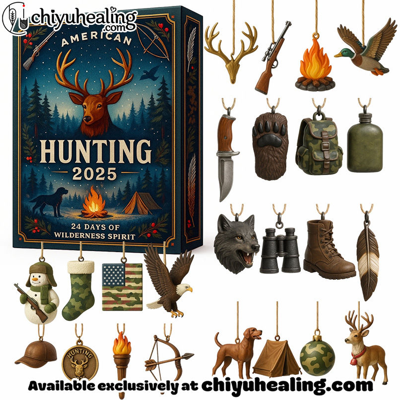 2025 American Hunting Advent Calendar, Christmas Countdown Advent Calendar Gift Box with 24 Acrylic Ornaments