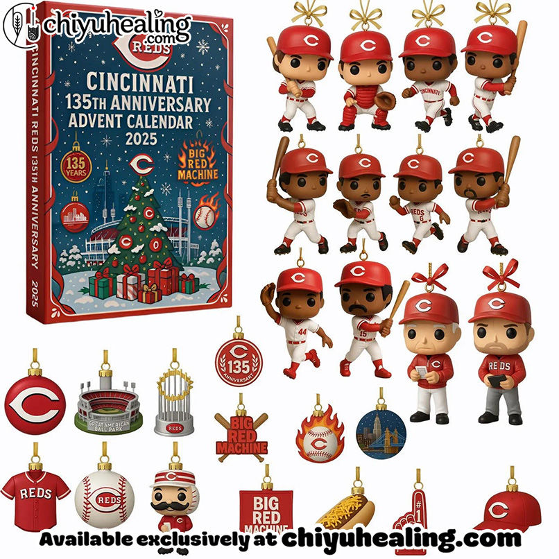2025 Cincinnati Reds 135TH ANNIVERSARY Advent Calendar, Christmas Countdown Advent Calendar Gift Box with 24 Acrylic Ornaments