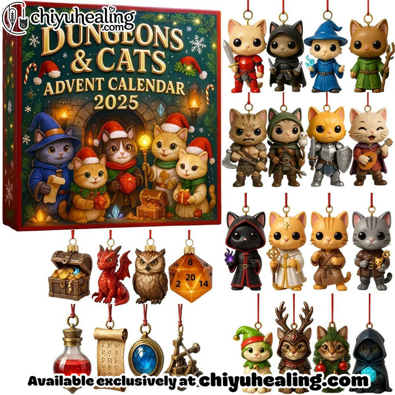 2025 Dungeons & Cats Advent Calendar, Christmas Countdown Advent Calendar Gift Box with 24 Acrylic Ornaments