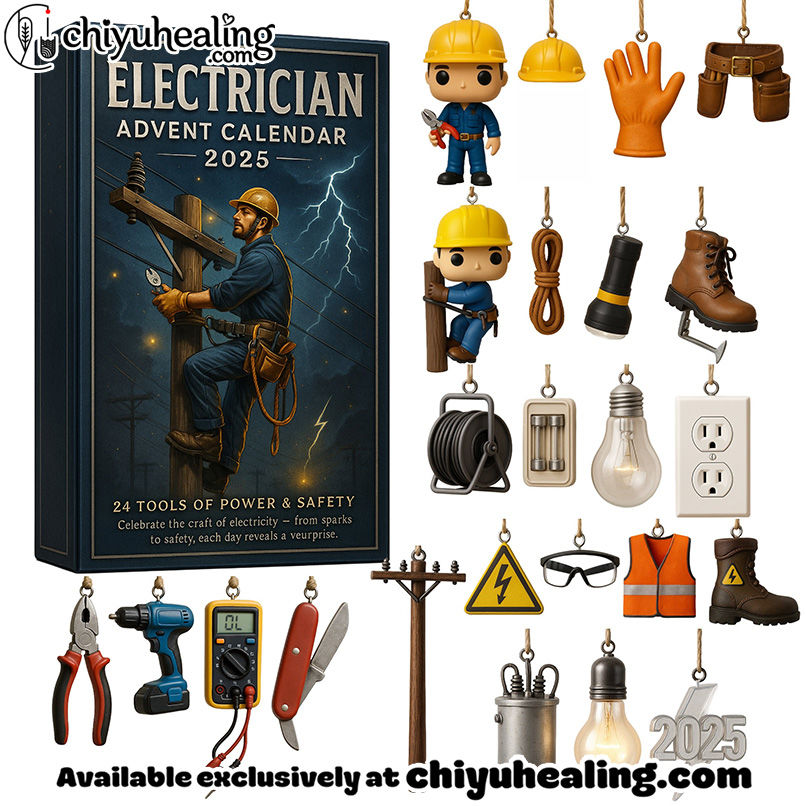 2025 Electrician Advent Calendar, Christmas Countdown Advent Calendar Gift Box with 24 Acrylic Ornaments
