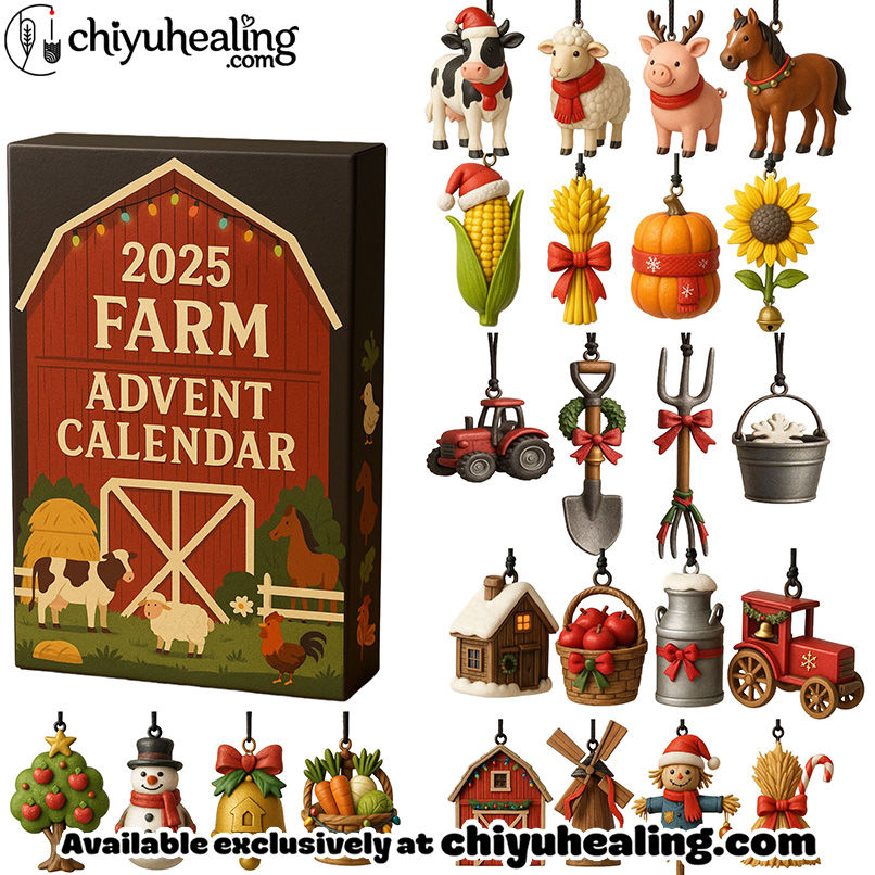 2025 Farm Advent Calendar, Christmas Countdown Advent Calendar Gift Box with 24 Acrylic Ornaments