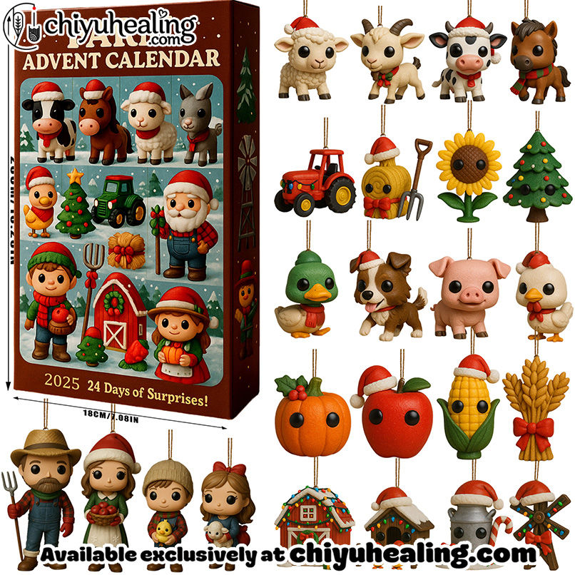 2025 Farm Advent Calendar, Christmas Countdown Advent Calendar Gift Box with 24 Acrylic Ornaments