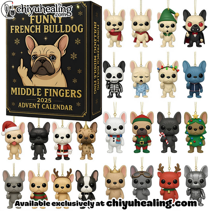 2025 Funny French Bulldog Advent Calendar, Christmas Countdown Advent Calendar Gift Box with 24 Acrylic Ornaments