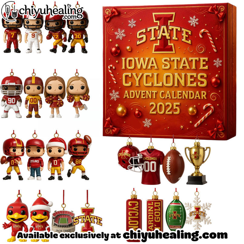 2025 Iowa State Cyclones Advent Calendar, Christmas Countdown Advent Calendar Gift Box with 24 Acrylic Ornaments