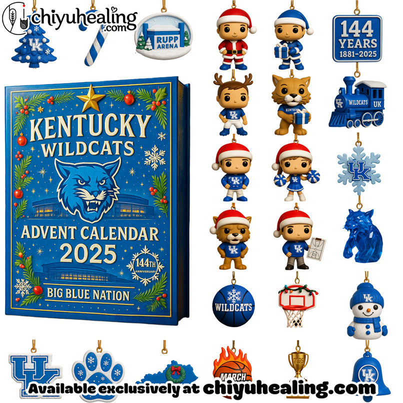 2025 Kentucky Wildcats Advent Calendar, Christmas Countdown Advent Calendar Gift Box with 24 Acrylic Ornaments