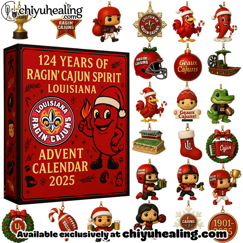 2025 Louisiana Ragin' Cajuns Advent Calendar, Christmas Countdown Advent Calendar Gift Box with 24 Acrylic Ornaments