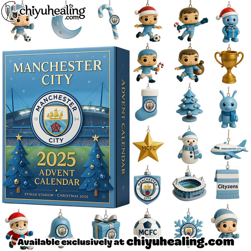 2025 Manchester City Advent Calendar, Christmas Countdown Advent Calendar Gift Box with 24 Acrylic Ornaments