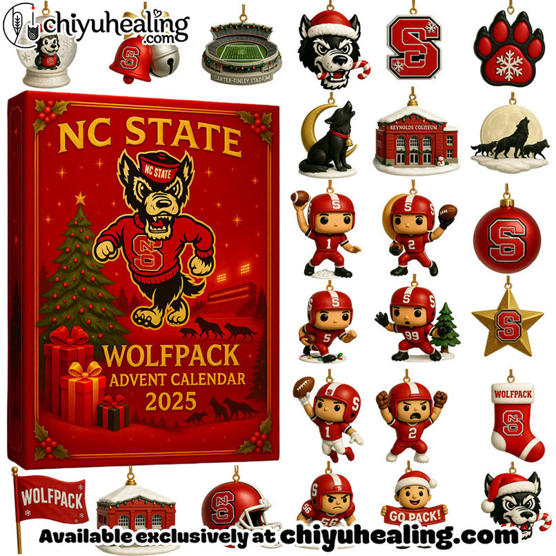 2025 NC State Wolfpack Advent Calendar, Christmas Countdown Advent Calendar Gift Box with 24 Acrylic Ornaments