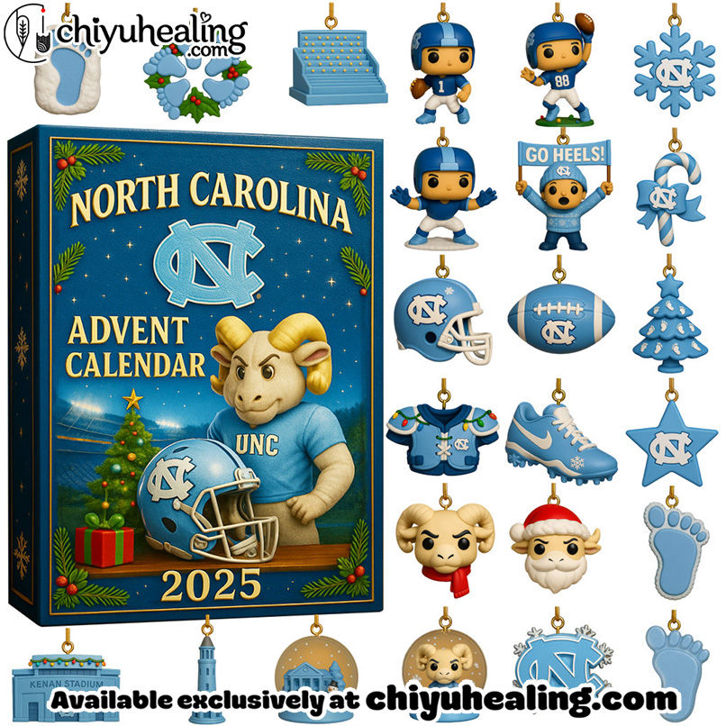 2025 North Carolina Tar Heels Advent Calendar, Christmas Countdown Advent Calendar Gift Box with 24 Acrylic Ornaments