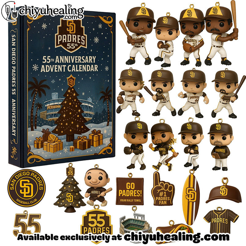 2025 San Diego Padres 55TH ANNIVERSARY Advent Calendar, Christmas Countdown Advent Calendar Gift Box with 24 Acrylic Ornaments