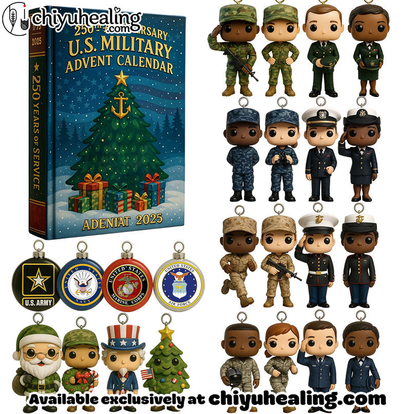 250th Anniversary U.S. Military Advent Calendar 2025, Christmas Countdown Advent Calendar Gift Box with 24 Acrylic Ornaments