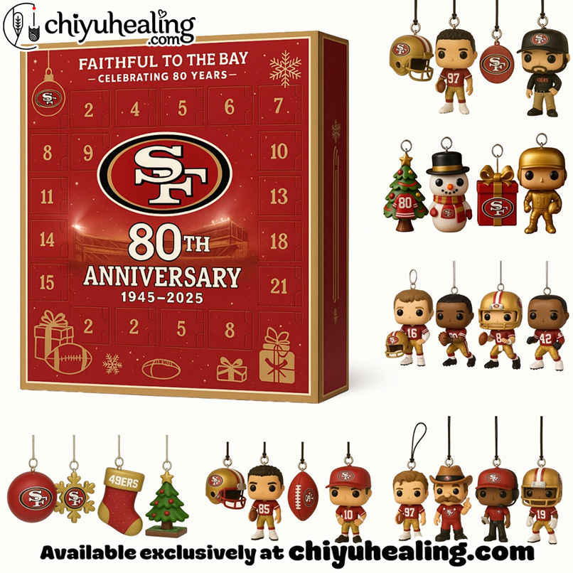 49ers 80th Anniversary 2025 Advent Calendar, Christmas Countdown Advent Calendar Gift Box with 24 Acrylic Ornaments