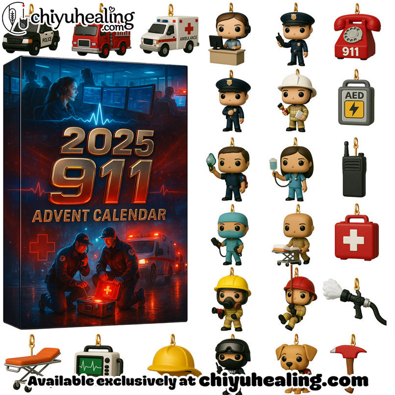 911 Emergency Hotline 2025 Advent Calendar, Christmas Countdown Advent Calendar Gift Box with 24 Acrylic Ornaments