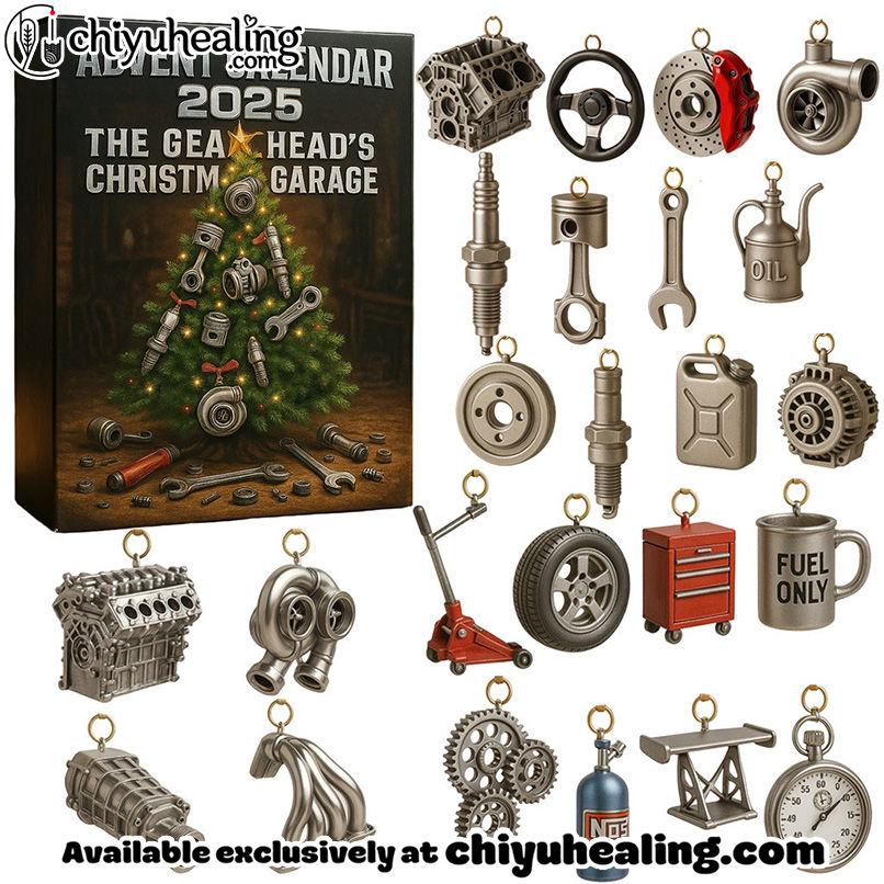 Advent Calendar 2025 The Gearhead's Christmas Garage, Christmas Countdown Advent Calendar Gift Box with 24 Acrylic Ornaments