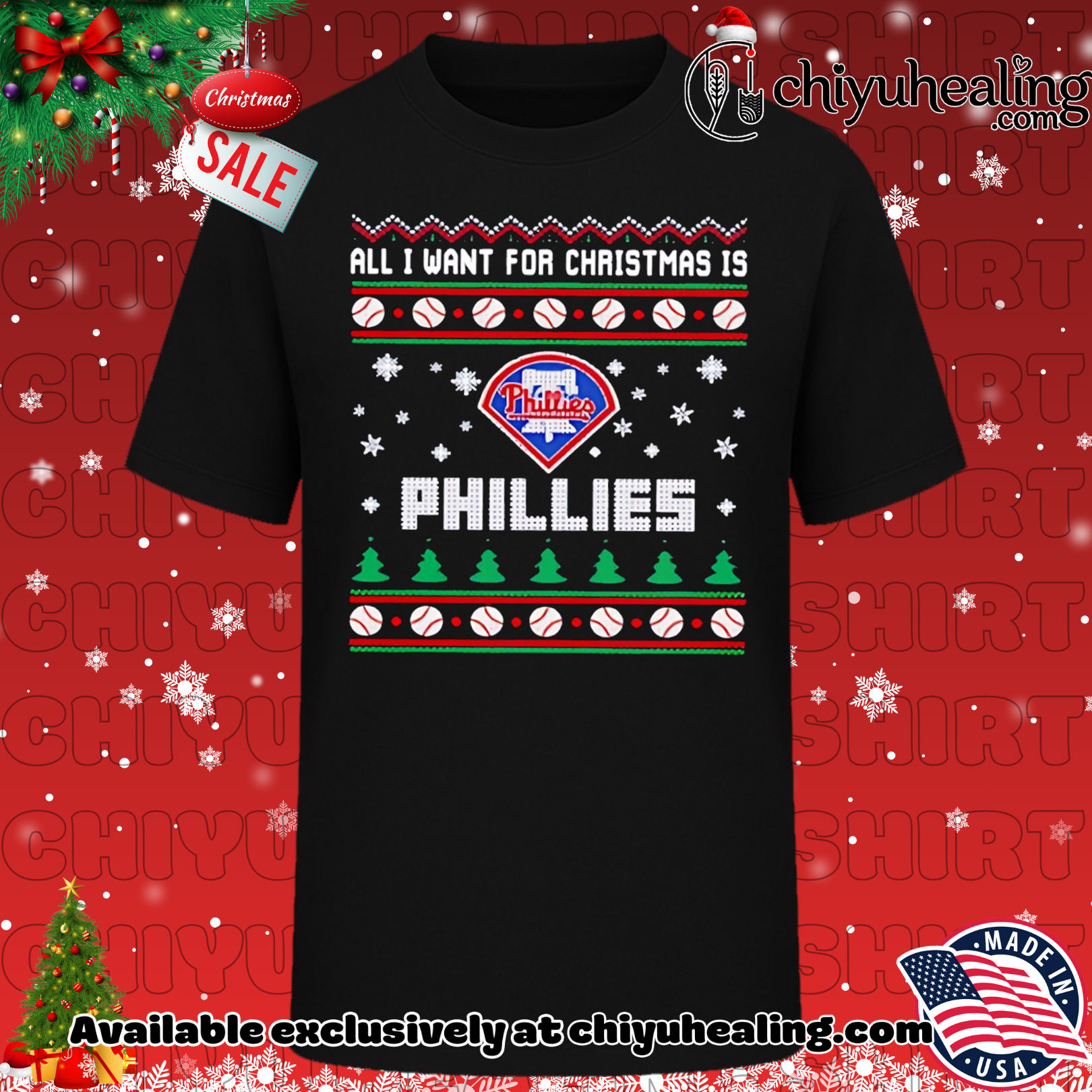 All I Want For Christmas Is Philadelphia Phillies shirt, Hoodie, Sweatshirt, Poster Canvas, Mug, Ornaments