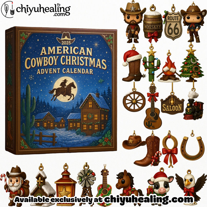 American Cowboy Christmas Advent Calendar 2025, Christmas Countdown Advent Calendar Gift Box with 24 Acrylic Ornaments