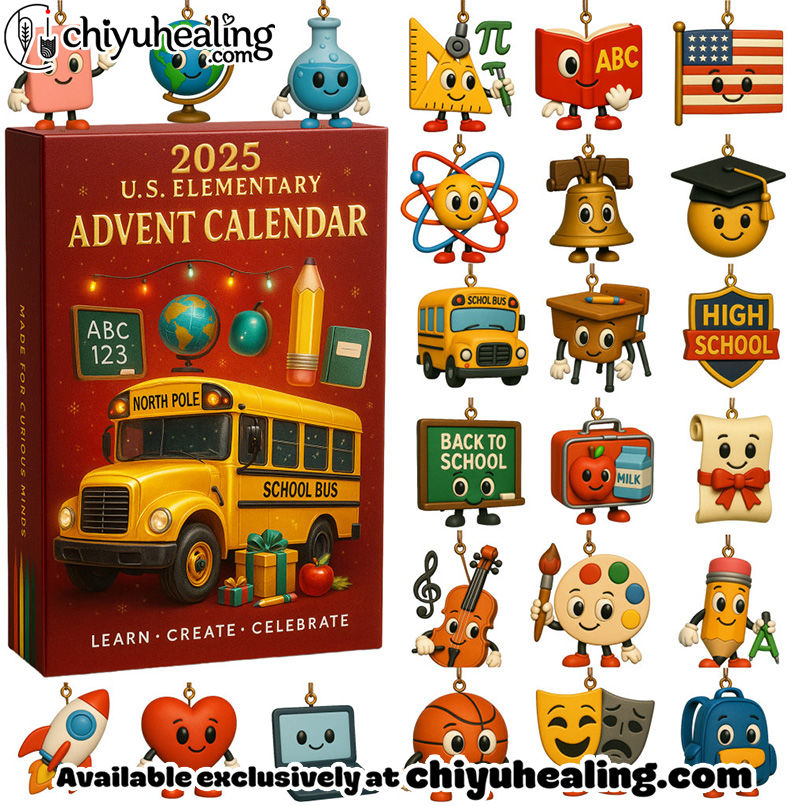 American K-12 Education Theme 2025 Advent Calendar, Christmas Countdown Advent Calendar Gift Box with 24 Acrylic Ornaments