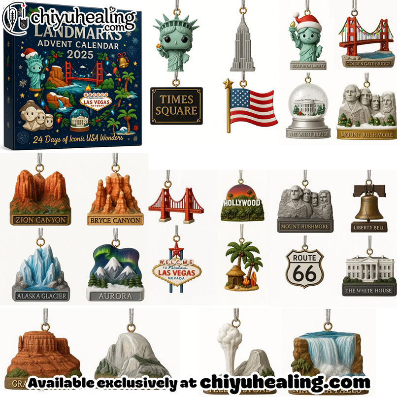 American Landmarks Advent Calendar 2025, Christmas Countdown Advent Calendar Gift Box with 24 Acrylic Ornaments