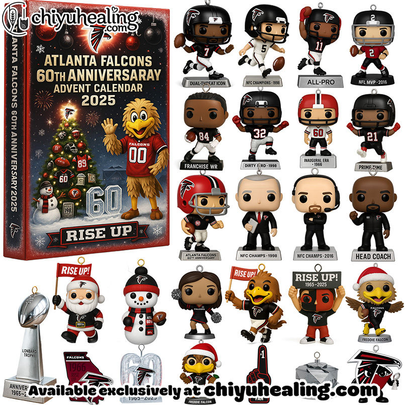 Atlanta Falcons 60th Anniversary Advent Calendar 2025, Christmas Countdown Advent Calendar Gift Box with 24 Acrylic Ornaments