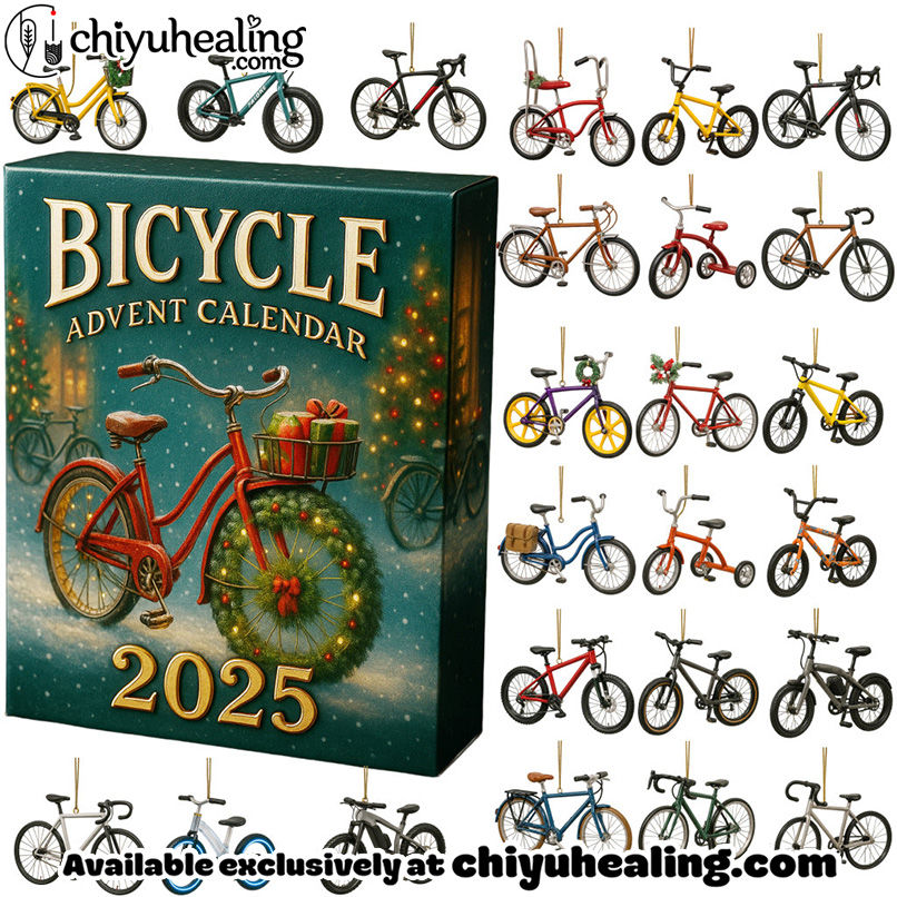 Bicycle Themed Advent Calendar 2025, Christmas Countdown Advent Calendar Gift Box with 24 Acrylic Ornaments
