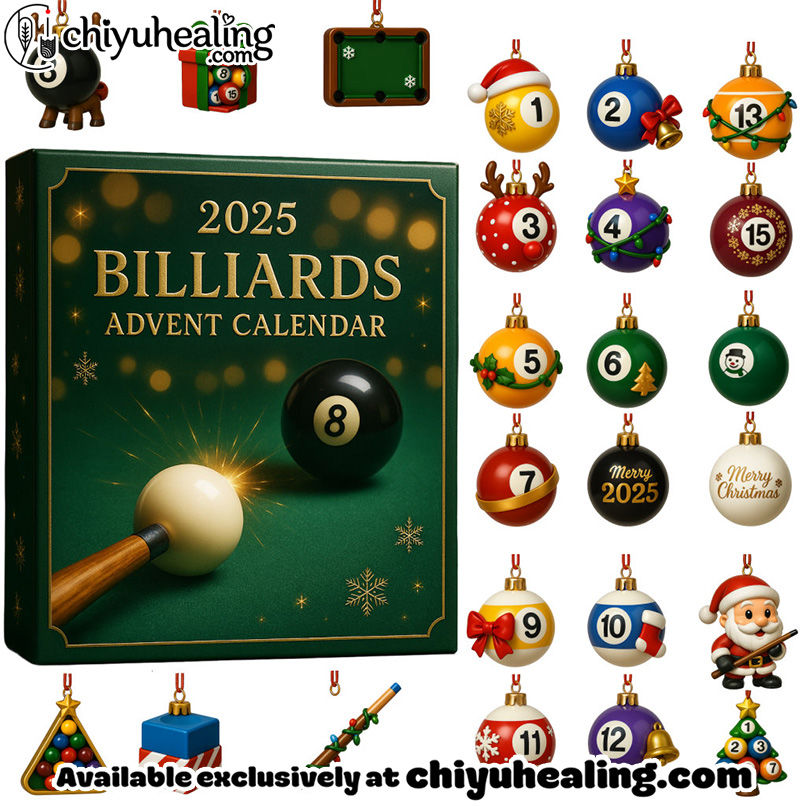 Billiards Themed 2025 Advent Calendar, Christmas Countdown Advent Calendar Gift Box with 24 Acrylic Ornaments