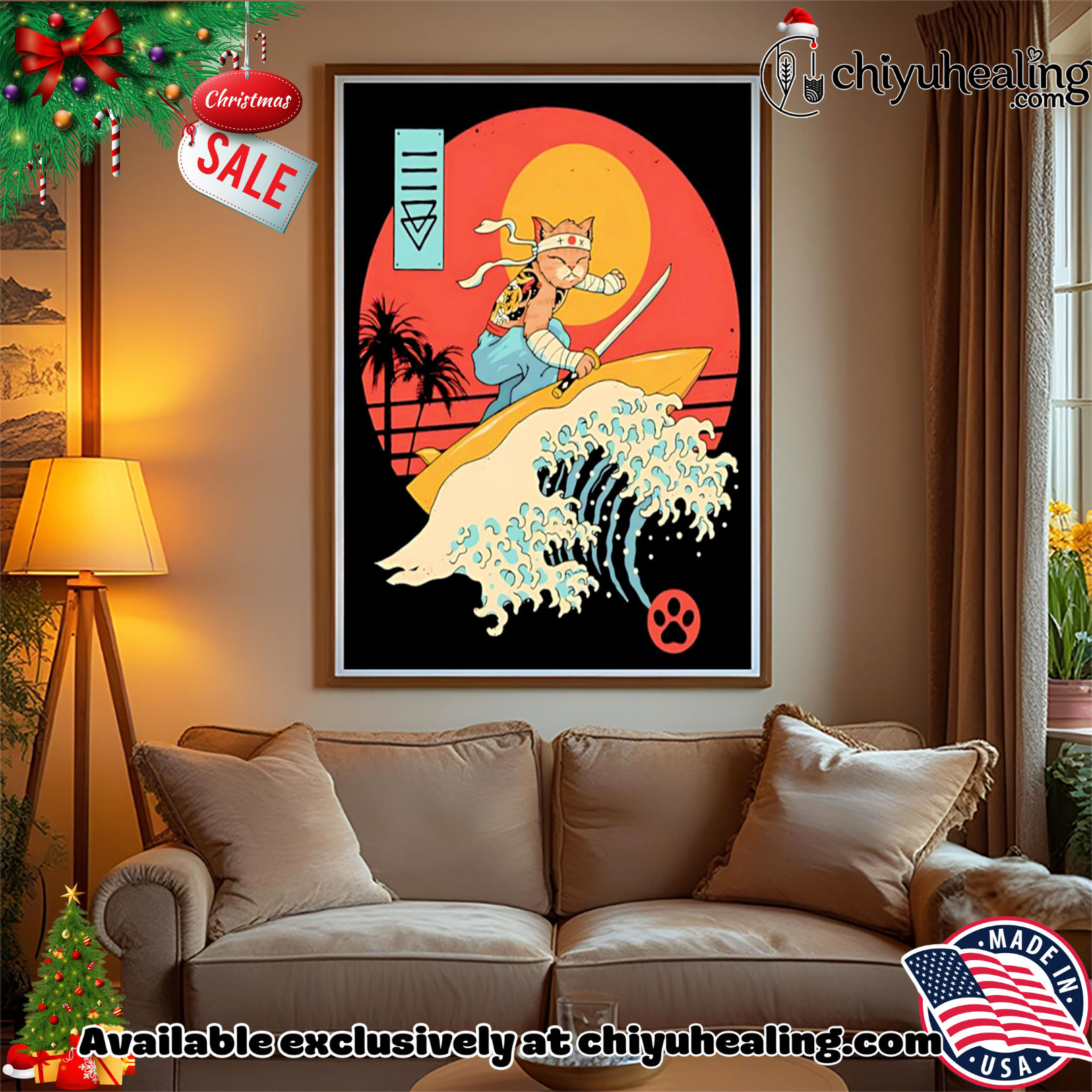 Catana Cat Surf Sunset Wave Japan shirt, Hoodie, Sweatshirt, Poster Canvas, Mug, Ornaments Catana Cat Surf Sunset Wave Japan shirt, Hoodie, Sweatshirt, Poster Canvas, Mug, Ornaments