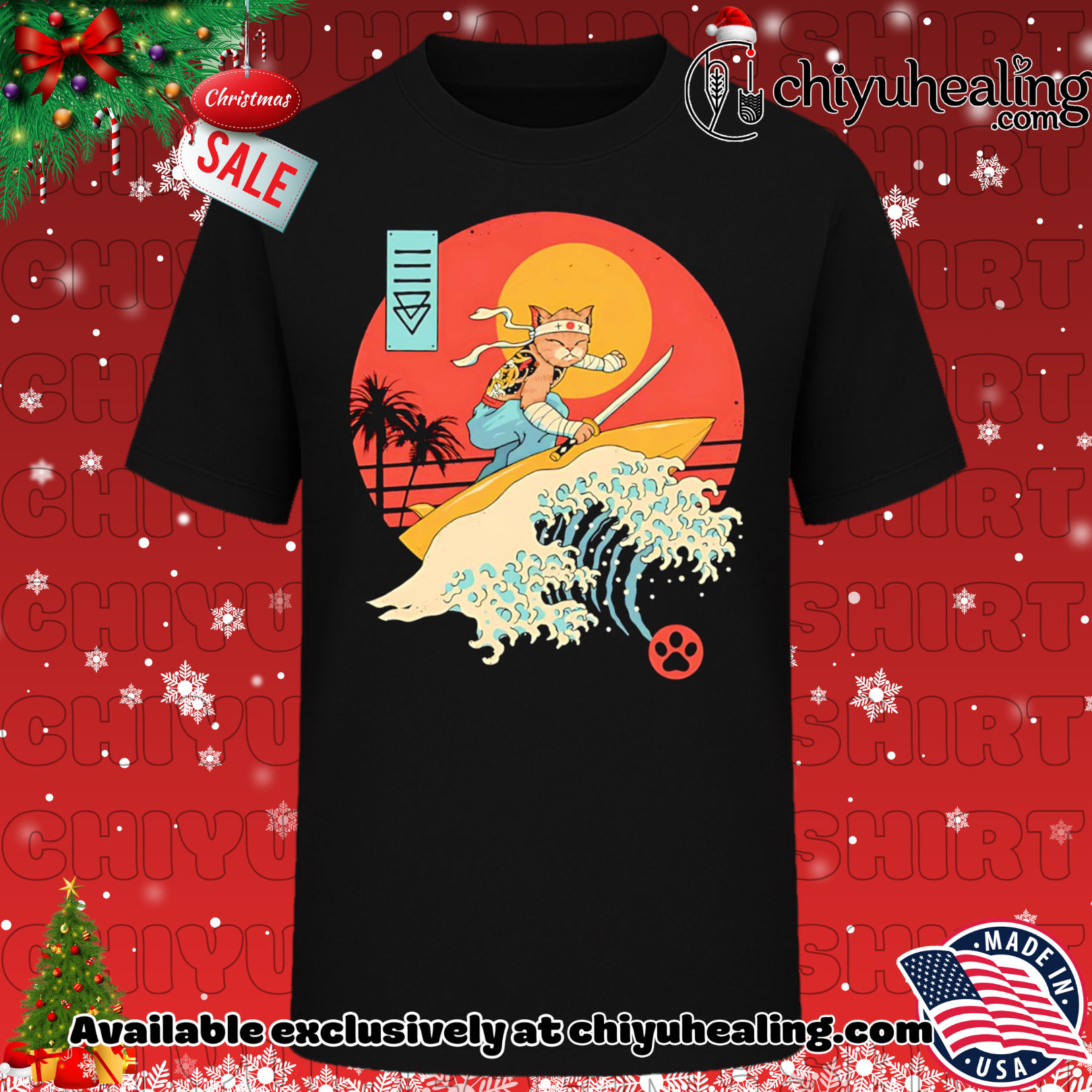 Catana Cat Surf Sunset Wave Japan shirt, Hoodie, Sweatshirt, Poster Canvas, Mug, Ornaments