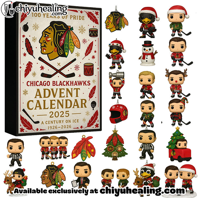 Chicago Blackhawks 100th Anniversary Advent Calendar, Christmas Countdown Advent Calendar Gift Box with 24 Acrylic Ornaments