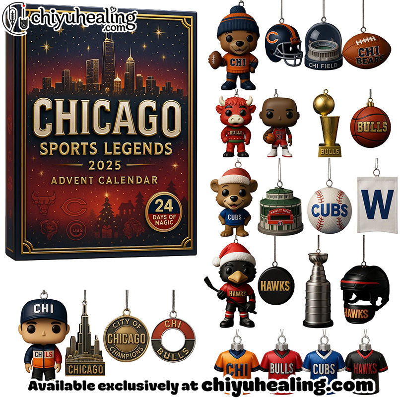 Chicago Sports Advent Calendar 2025, Christmas Countdown Advent Calendar Gift Box with 24 Acrylic Ornaments
