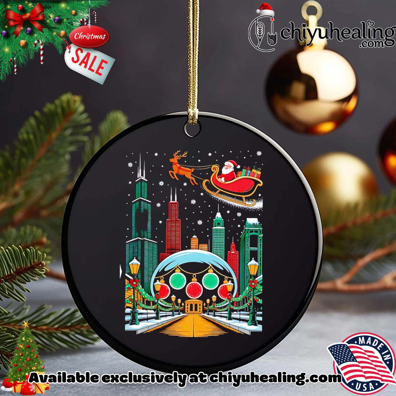 Chicago skyline with Santa's sleigh christmas shirt, Hoodie, Sweatshirt, Poster Canvas, Mug, Ornaments 5 Chicago skyline with Santa's sleigh christmas shirt, Hoodie, Sweatshirt, Poster Canvas, Mug, Ornaments