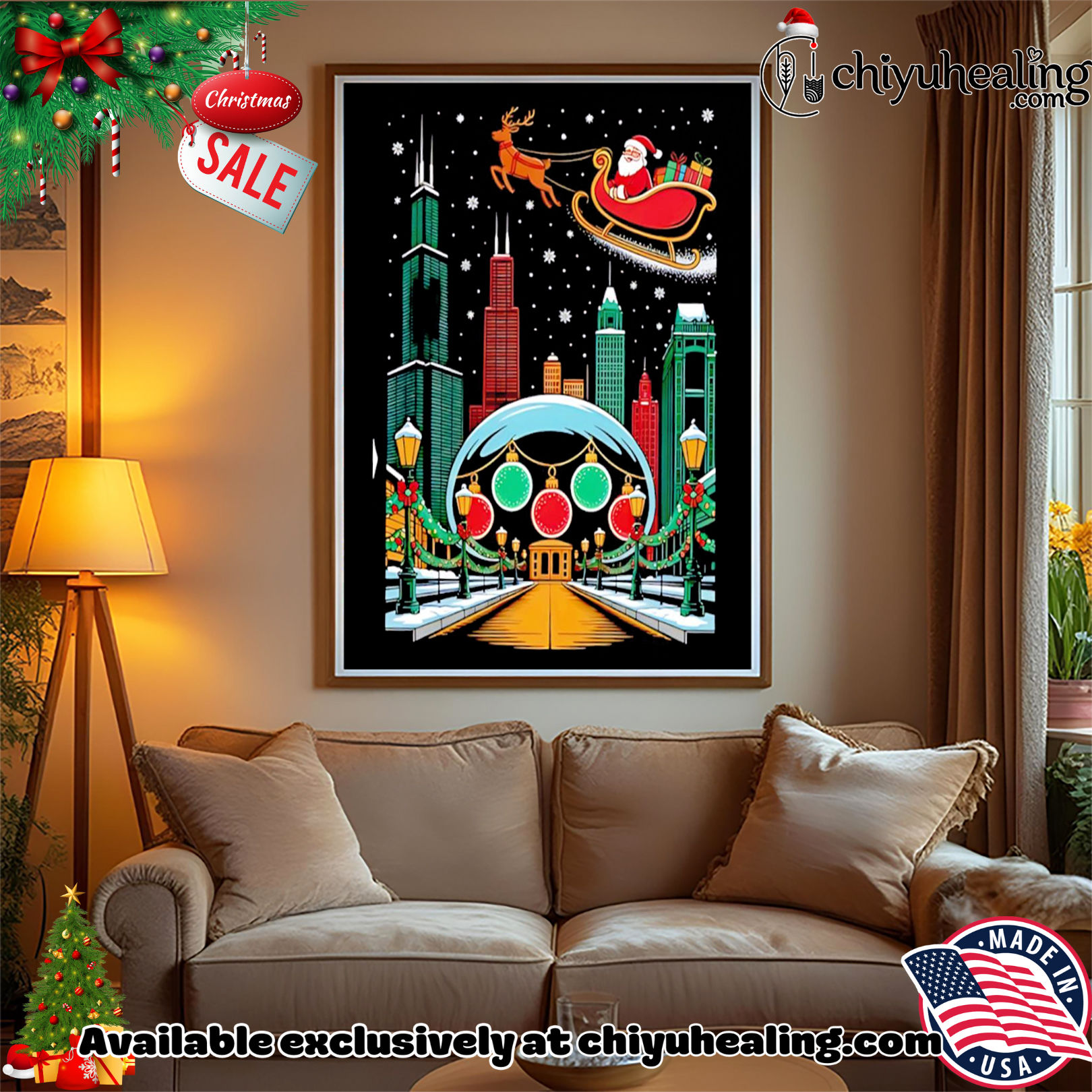 Chicago skyline with Santa's sleigh christmas shirt, Hoodie, Sweatshirt, Poster Canvas, Mug, Ornaments 15 Chicago skyline with Santas sleigh christmas shirt Hoodie Sweatshirt Tank Top