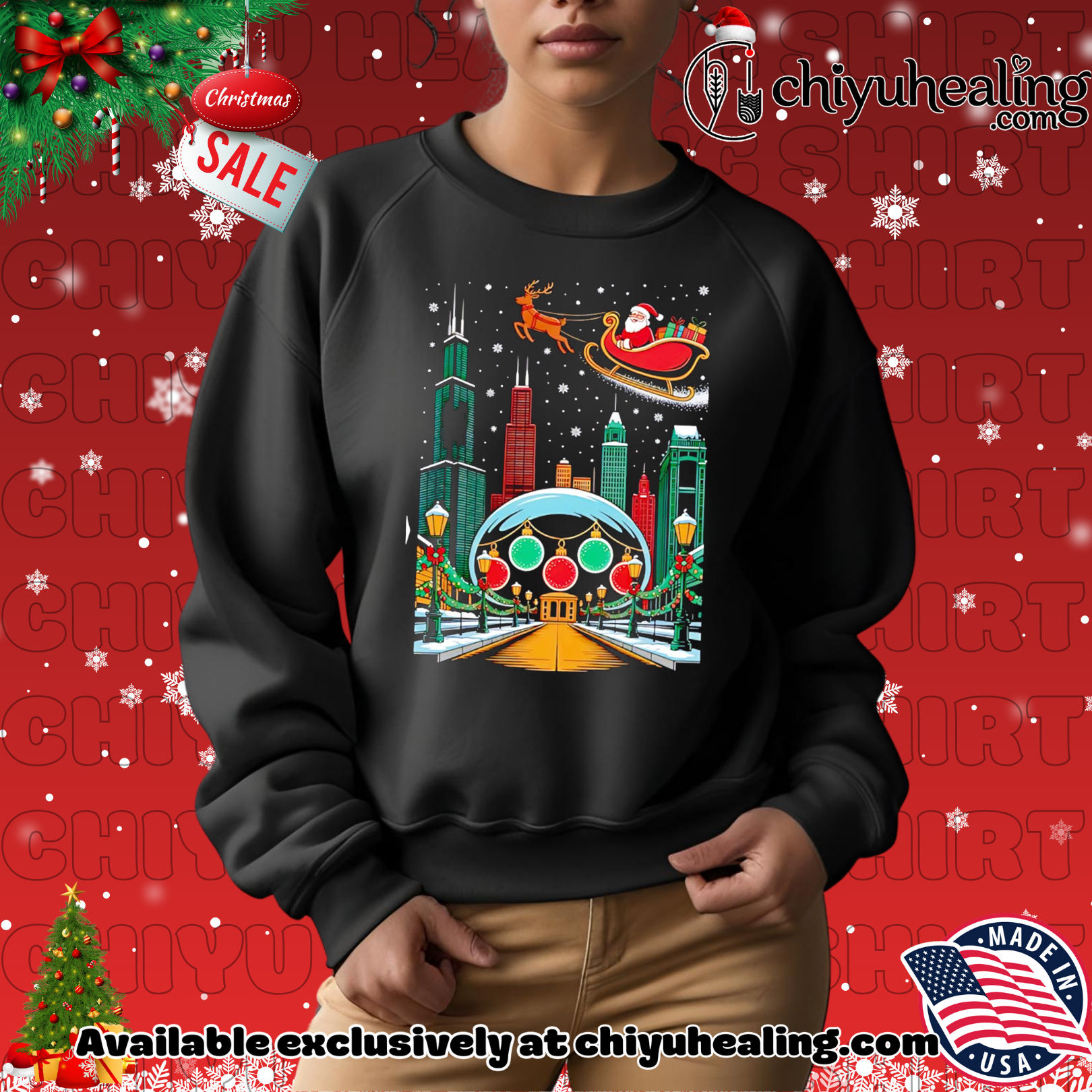 Chicago skyline with Santa's sleigh christmas shirt, Hoodie, Sweatshirt, Poster Canvas, Mug, Ornaments 14 Chicago skyline with Santas sleigh christmas shirt Hoodie Sweatshirt