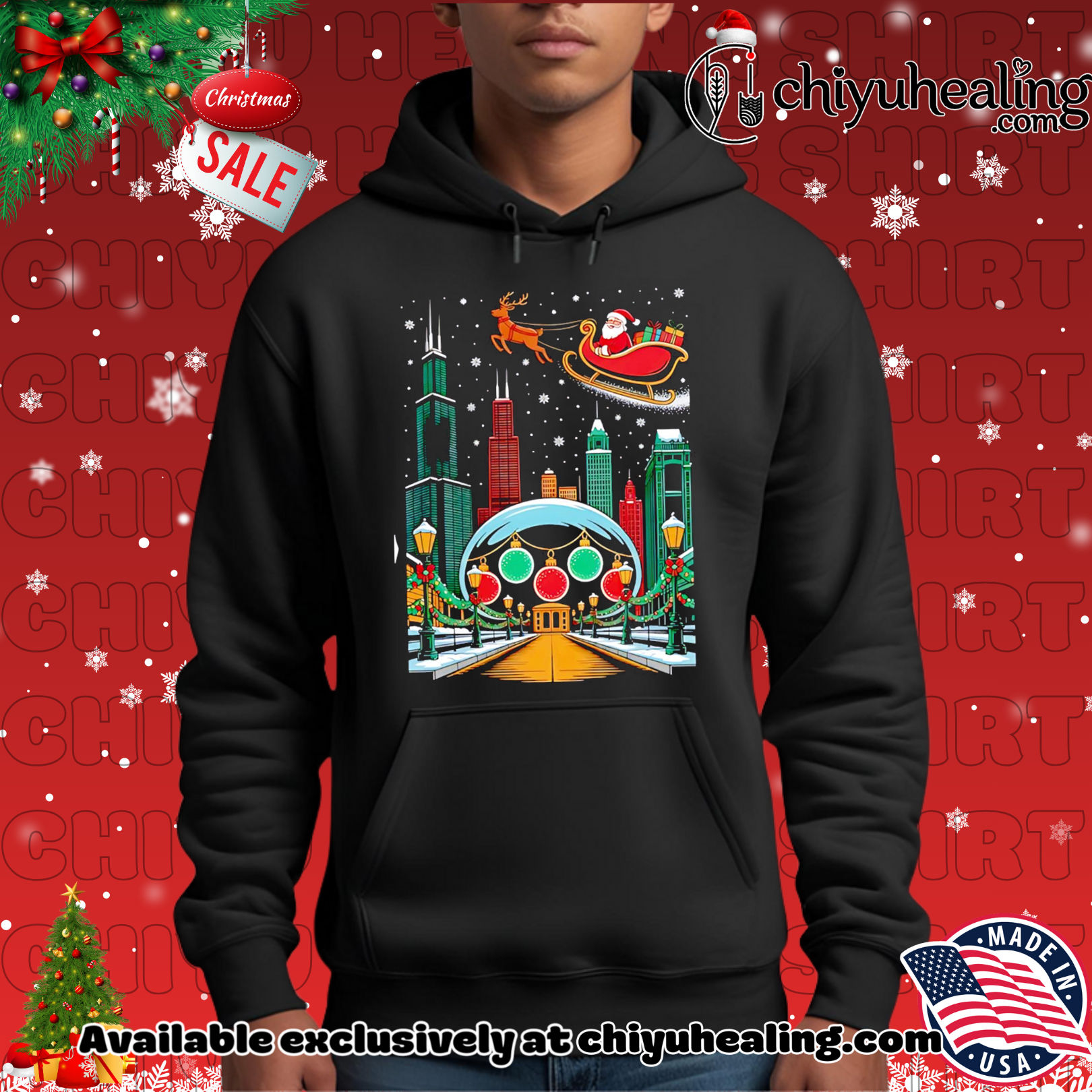 Chicago skyline with Santa's sleigh christmas shirt, Hoodie, Sweatshirt, Poster Canvas, Mug, Ornaments 2 Chicago skyline with Santa's sleigh christmas shirt, Hoodie, Sweatshirt, Poster Canvas, Mug, Ornaments