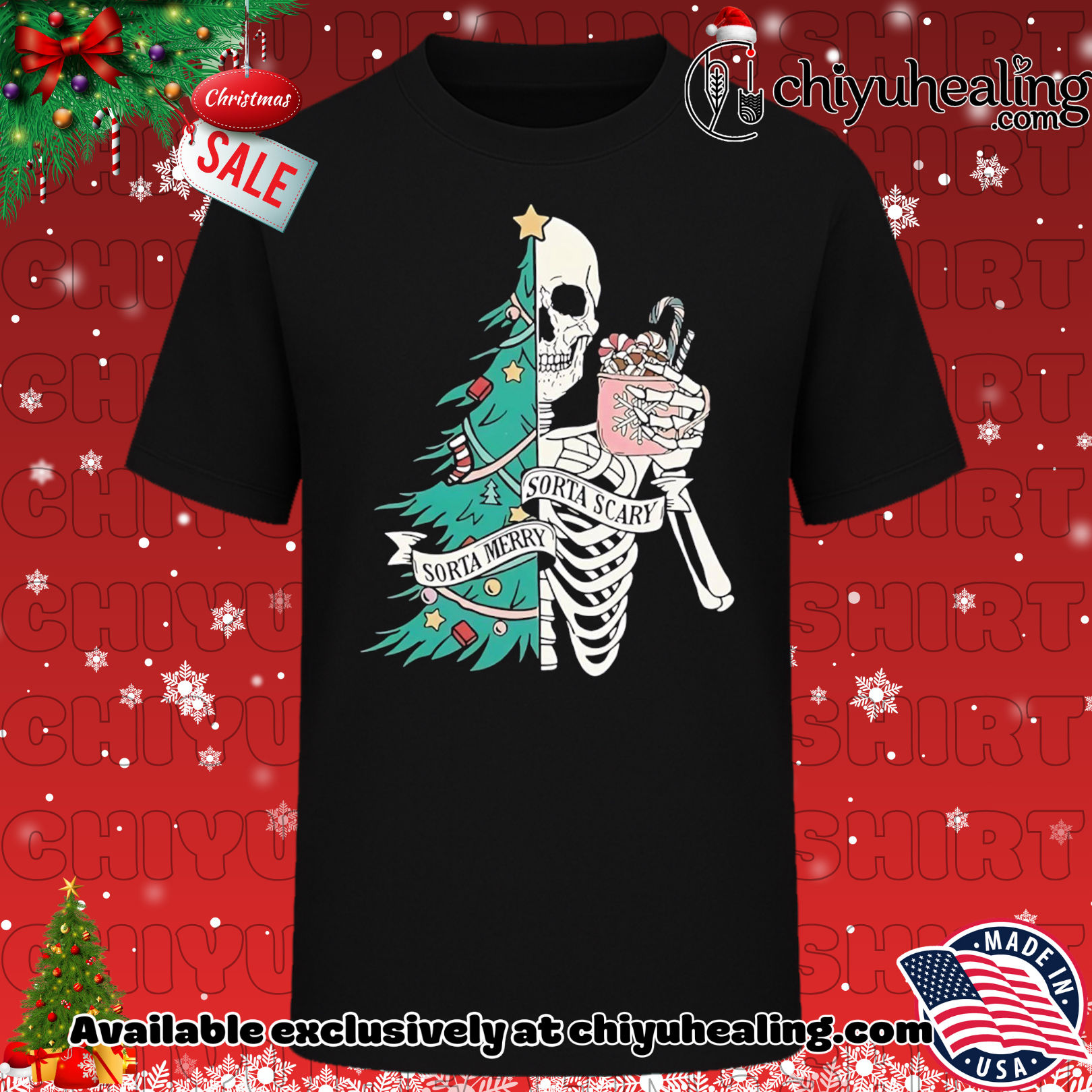 Christmas Sorta Merry Sorta Scary Skeleton Xmas shirt, Hoodie, Sweatshirt, Poster Canvas, Mug, Ornaments