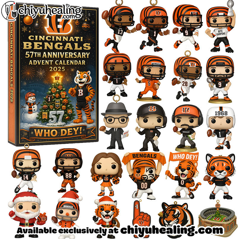 Cincinnati Bengals 57th Anniversary Advent Calendar 2025, Christmas Countdown Advent Calendar Gift Box with 24 Acrylic Ornaments