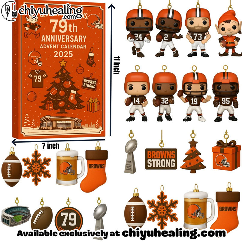 Cleveland Browns 79th Anniversary Advent Calendar, Christmas Countdown Advent Calendar Gift Box with 24 Acrylic Ornaments