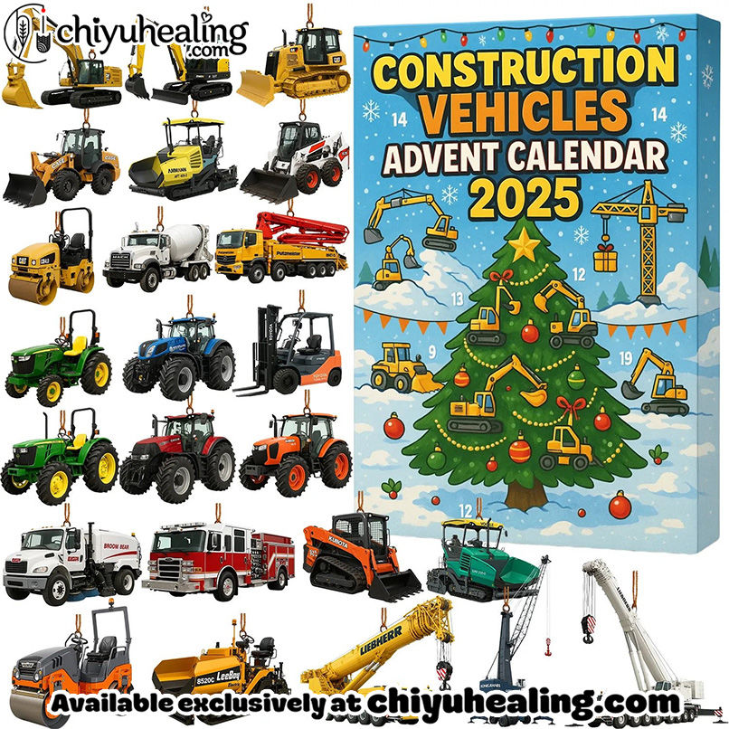 Construction Vehicles Advent Calendar 2025, Christmas Countdown Advent Calendar Gift Box with 24 Acrylic Ornaments