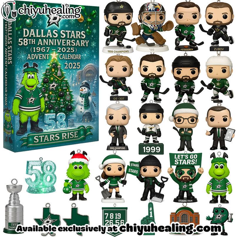 Dallas Stars 58th Anniversary Advent Calendar 2025, Christmas Countdown Advent Calendar Gift Box with 24 Acrylic Ornaments