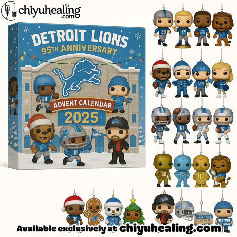 Detroit Lions 95th Anniversary 2025 Advent Calendar, Christmas Countdown Advent Calendar Gift Box with 24 Acrylic Ornaments