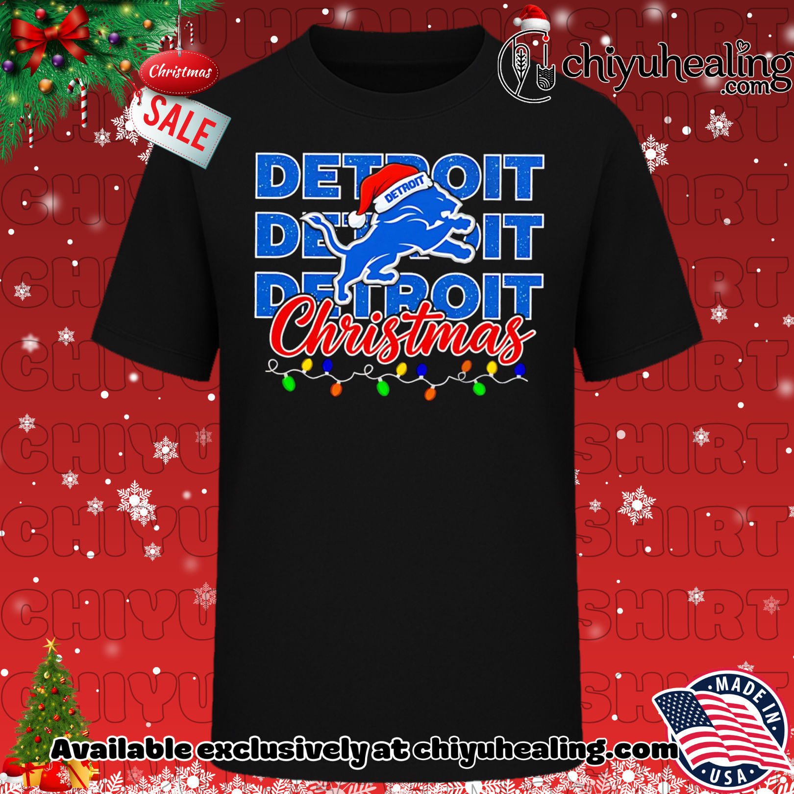 Detroit Lions Christmas lights repeat shirt, Hoodie, Sweatshirt, Poster Canvas, Mug, Ornaments