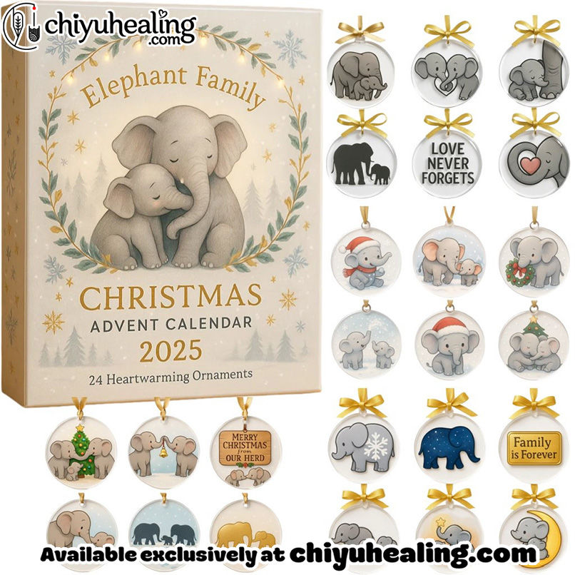 Elephant Family Christmas Advent Calendar 2025, Christmas Countdown Advent Calendar Gift Box with 24 Acrylic Ornaments