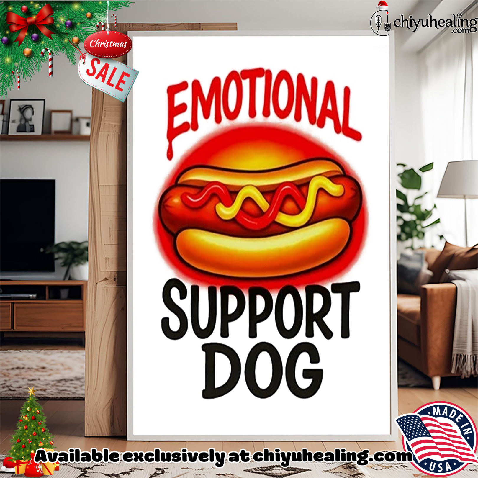 Emotional Support Dog Hot Dog Christmas ornament, Hoodie, Sweatshirt, Poster Canvas, Mug, Ornaments Emotional Support Dog Hot Dog Christmas ornament, Hoodie, Sweatshirt, Poster Canvas, Mug, Ornaments