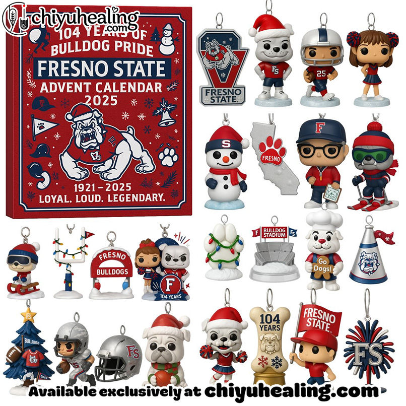 Fresno State Bulldogs 104th Anniversary Advent Calendar, Christmas Countdown Advent Calendar Gift Box with 24 Acrylic Ornaments