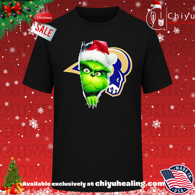 Funny Grinch Peeking Through LA Rams Christmas Holiday shirt, Hoodie, Sweatshirt, Poster Canvas, Mug, Ornaments