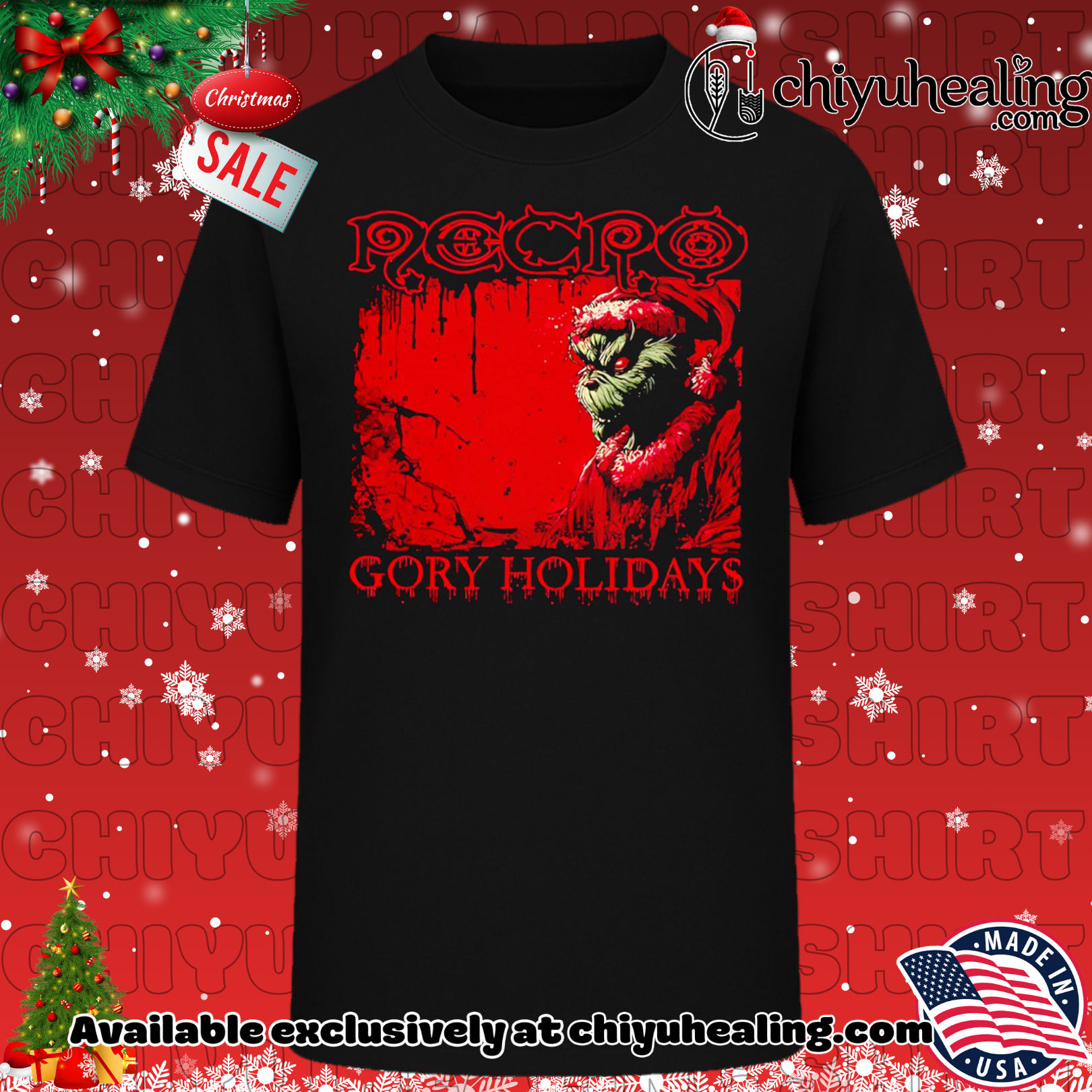 Grinch Necro Gory Holidays Christmas graphic shirt, Hoodie, Sweatshirt, Poster Canvas, Mug, Ornaments