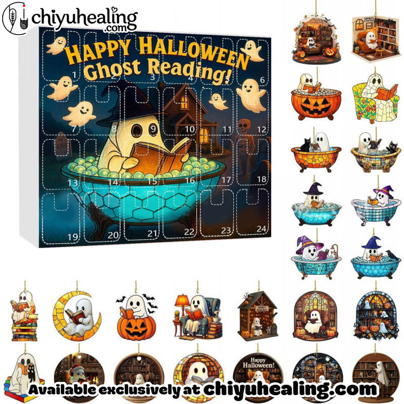 Halloween Advent Calendar with Ghost Ornaments-24 Days of Festive Fun!, Christmas Countdown Advent Calendar Gift Box with 24 Acrylic Ornaments