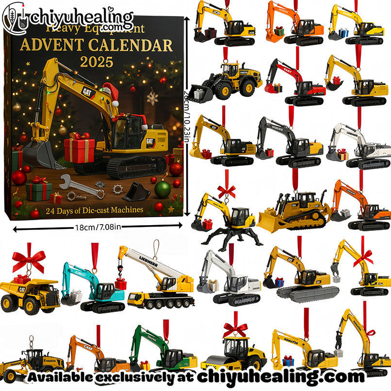 Heavy Equipment Advent Calendar 2025 - 24 Die-cast Machines, Christmas Countdown Advent Calendar Gift Box with 24 Acrylic Ornaments